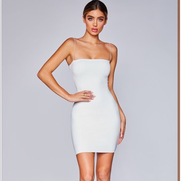 white thin strap dress